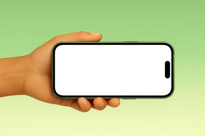 Green Phone Held Horizontally with Blank Screen