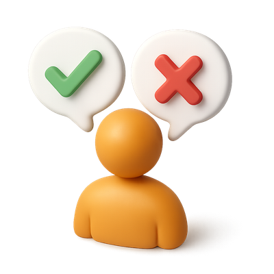 3D Speech Bubble Icons with Check and Cross Marks