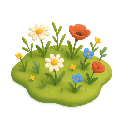3D Meadow with Colorful Wildflowers in Isometric View