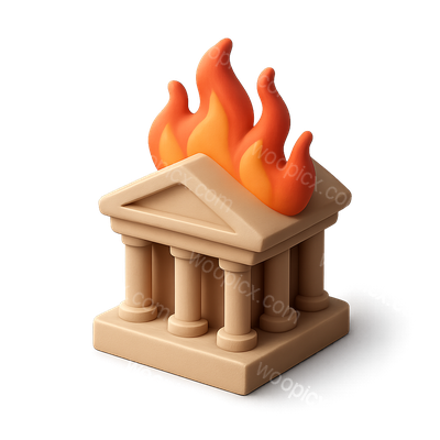 3D Icon of a Burning Roman Structure with Flames
