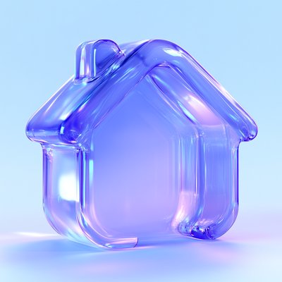 Stylized Glass House Icon with Soft Lighting