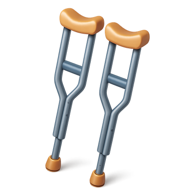 Stylish 3D Crutches Icon with Transparent Background