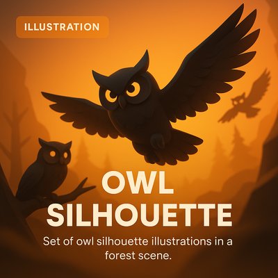 Stylized Owl Silhouette Illustration in a Forest Setting