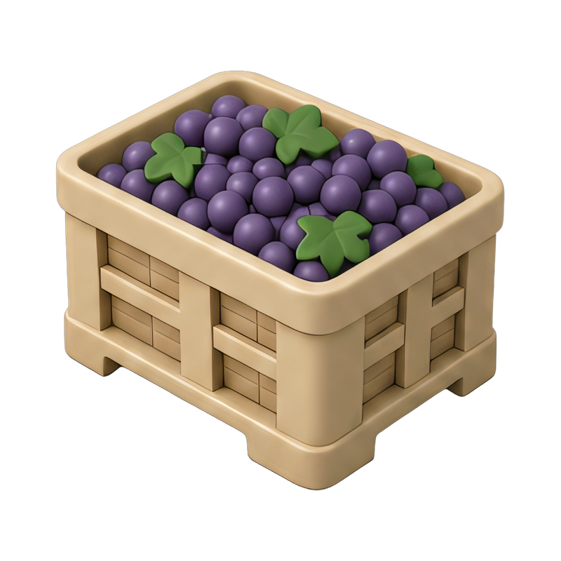 freshly harvested grape crates