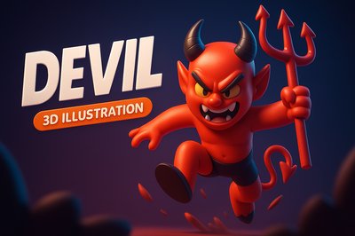 Dynamic 3D Illustration of a Devil Character