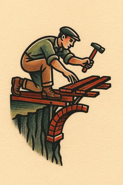Man Building a Bridge to Nowhere Tattoo Design