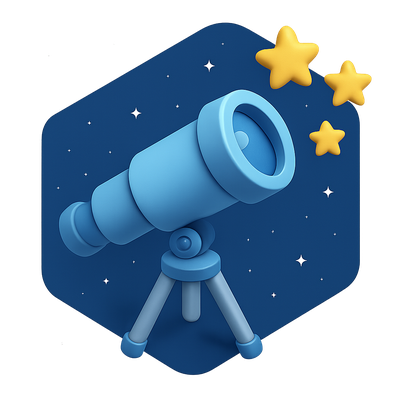 3D Telescope Icon with Stars in Isometric View