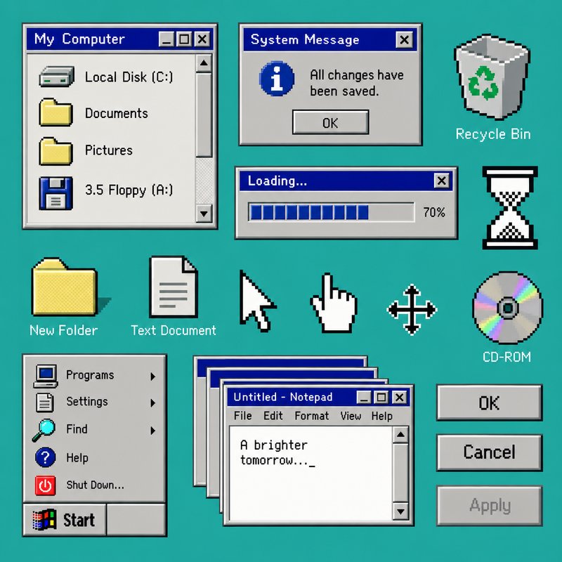 Retro 90s UI design elements