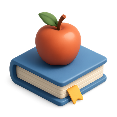 Colorful 3D Learning Icon with Apple and Book