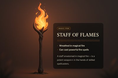 3D Illustration of the Staff of Flames with Magical Fire Effects