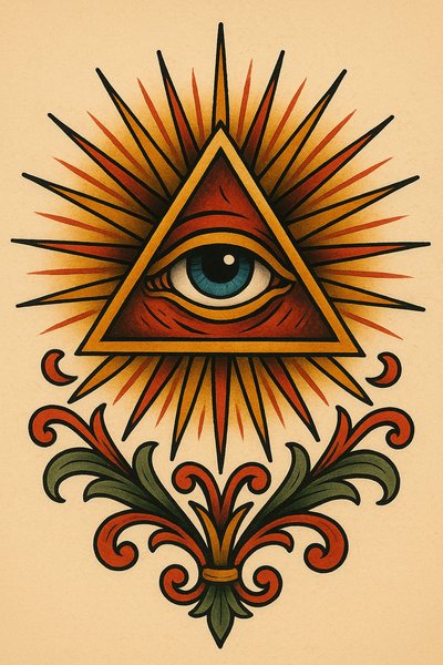 Stylized Eye of Providence Illustration with Radiating Sunburst