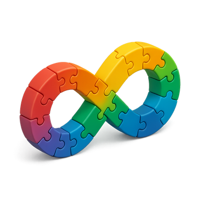 3D Neurodiversity Infinity Symbol in Colorful Puzzles