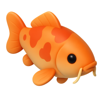 Colorful 3D Carp Icon with Transparent Background