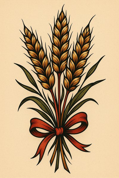 Stylized Wheat Bouquet with Ribbon Art