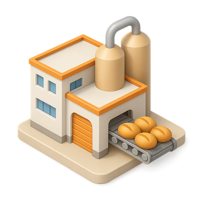 3D Bakery Factory Icon with Loaves of Bread