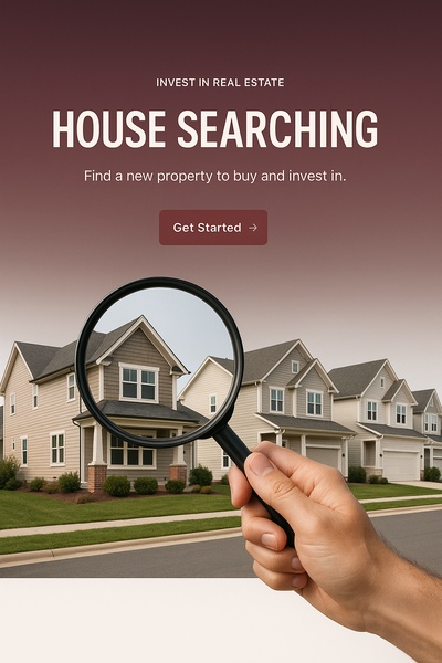 House Searching Concept with Magnifying Glass for Real Estate Investment