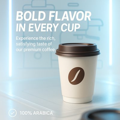 Promotional Coffee Cup Graphic with Modern Aesthetic