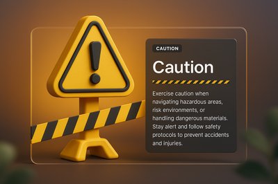 3D Illustration of Caution Sign with Transparent Glass Effect