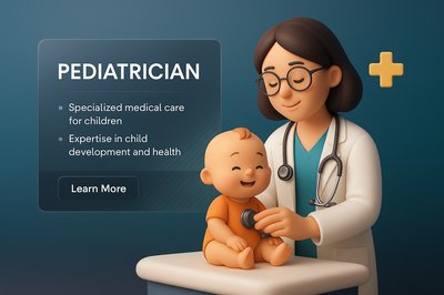 Colorful Pediatrician Web Page Design with 3D Illustration