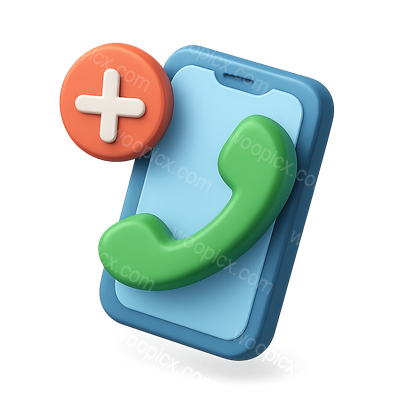 Stylish 3D Phone Call Icon with Plus Symbol