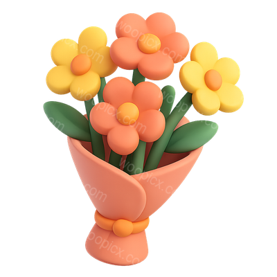 Colorful 3D Bouquet Icon with Floral Design
