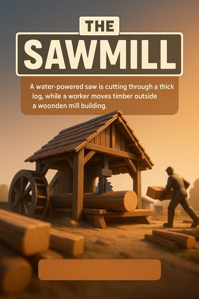 3D Illustration of a Traditional Sawmill Scene