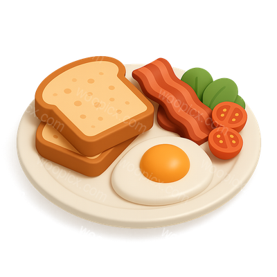 3D Icon of a Delicious Brunch Plate with Eggs and Bacon