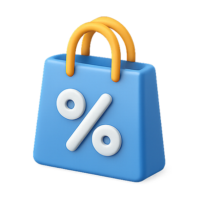 3D Shopping Bag Icon with Discount Symbol
