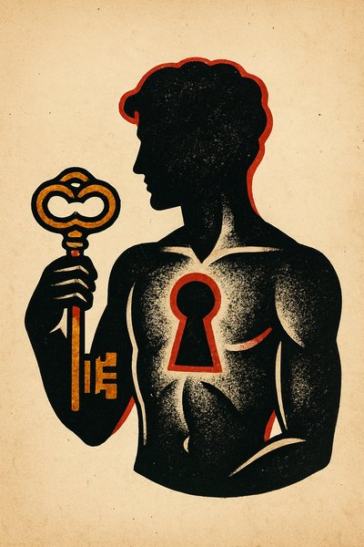 Silhouette of a Figure Holding a Key with a Lock Design
