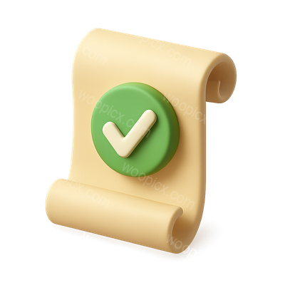 3D Rolled Parchment Icon with Checkmark