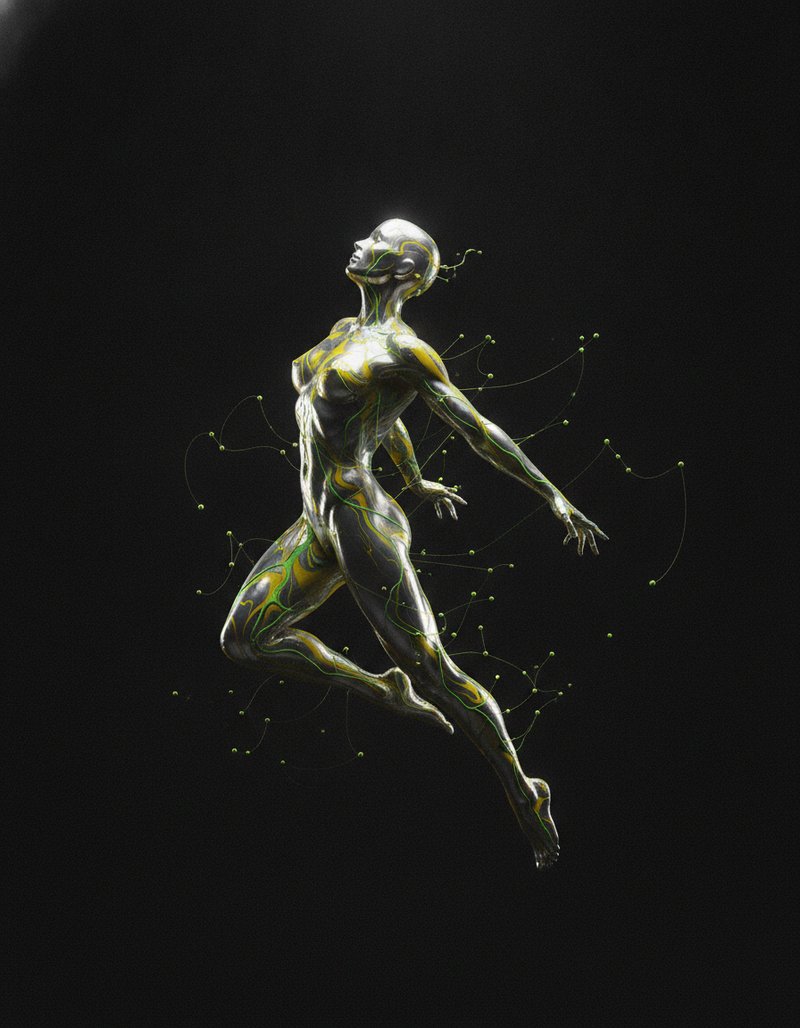 Dynamic splash of liquid chrome