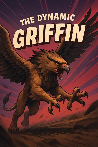 Dynamic Griffin Illustration with Bold Title Design