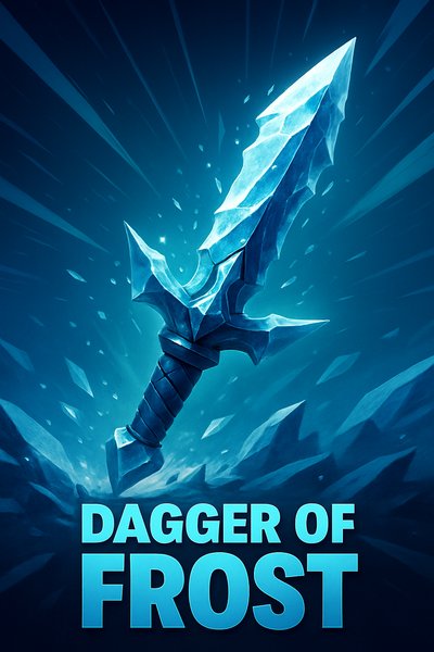 Dynamic Illustration of a Frost Dagger with Bold Typography