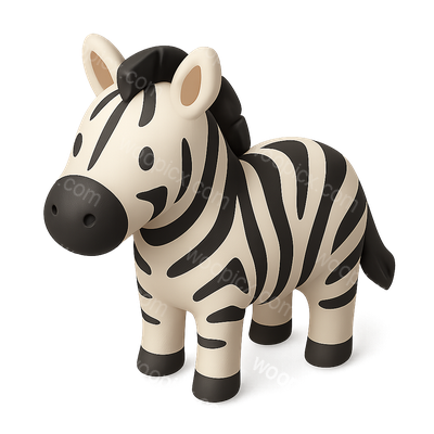 3D Zebra Icon with Unique Stripes in Isometric View