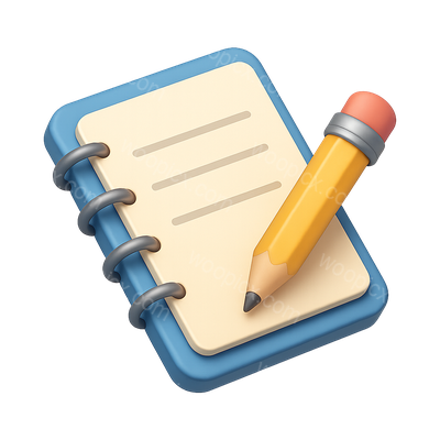 Stylish 3D Homework Icon with Notepad and Pencil