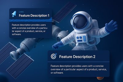 3D Astronaut Illustration in Space with Feature Descriptions