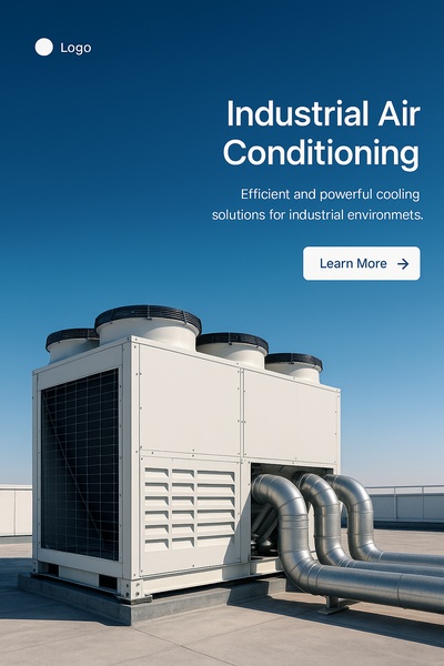 Large Industrial Air Conditioning Unit on Rooftop with Blue Sky