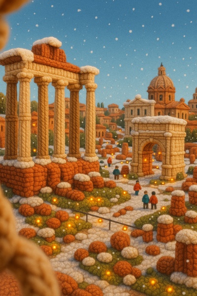 Charming Yarn-Crafted Roman Forum Scene in 3D