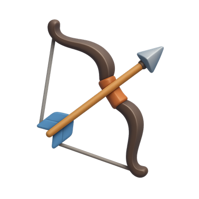 Stylized 3D Bow and Arrow Icon for Gaming and Design
