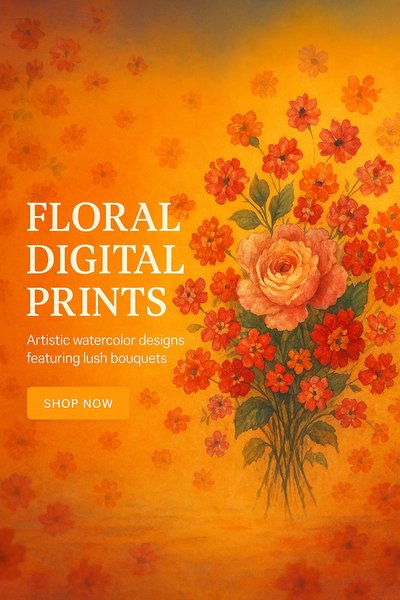 Vibrant Floral Digital Prints Featuring Watercolor Designs