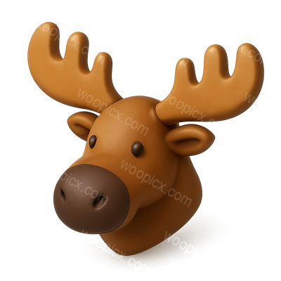 Stylized 3D Moose Icon with Paddle Antlers