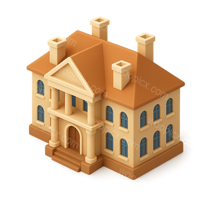 Stylized 3D Manor Icon with Volumetric Details