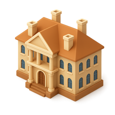 Stylized 3D Manor Icon with Volumetric Details
