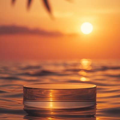 Serene Sunset Over Calm Waters with Reflective Surface