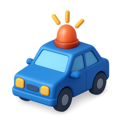 3D Car with Warning Light Icon in Isometric View