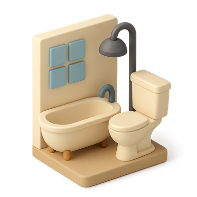 Stylized 3D Isometric Bathroom Icon Design