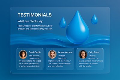 Client Testimonials with 3D Water Drop Illustration