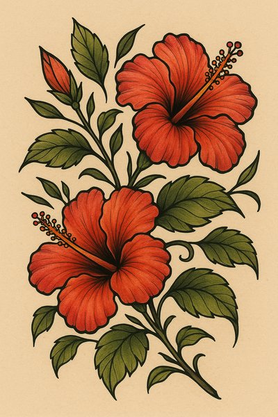 Vibrant Hibiscus Flower Illustration