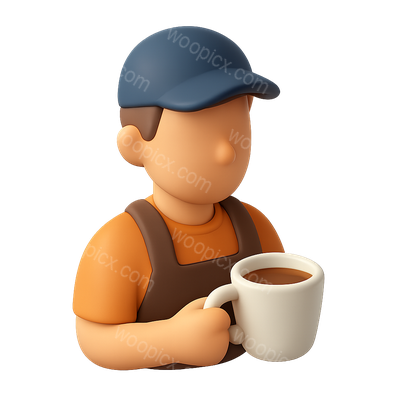 3D Barista Icon Holding Coffee Cup in Isometric View