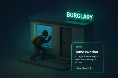Neon Themed 3D Scene of a Burglary in a Dark Setting